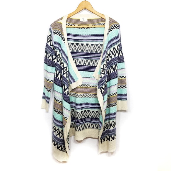 Love Sweaters - Love blue purple aztec print long cardigan S/M